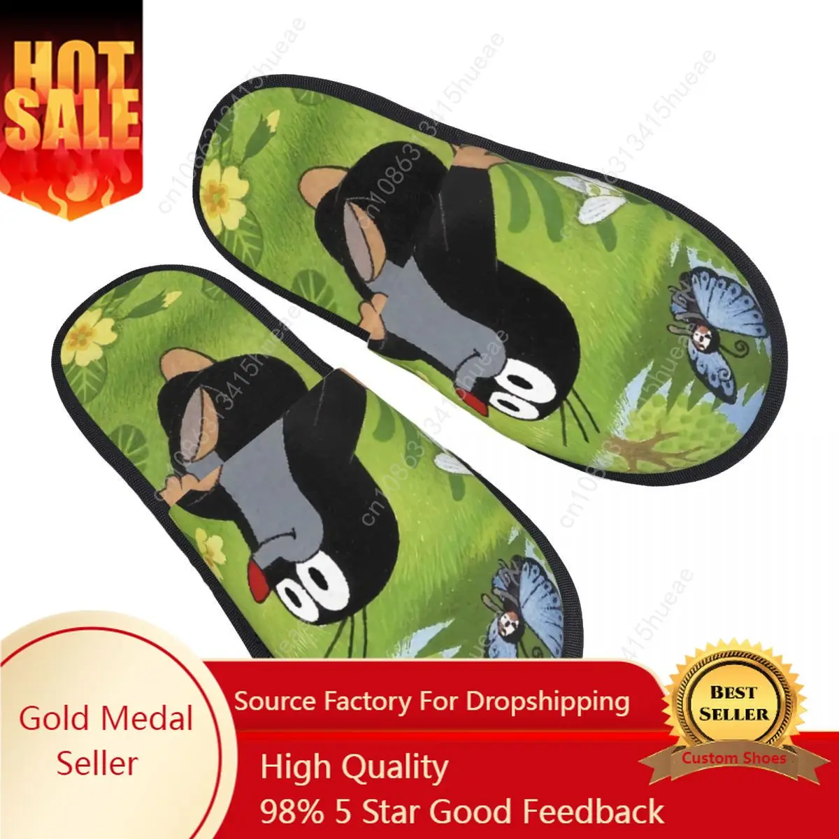 

Custom Cute Happy Mole Krtek Guest Slippers for Bathroom Women Custom Print Cartoon Little Maulwurf House Slipper