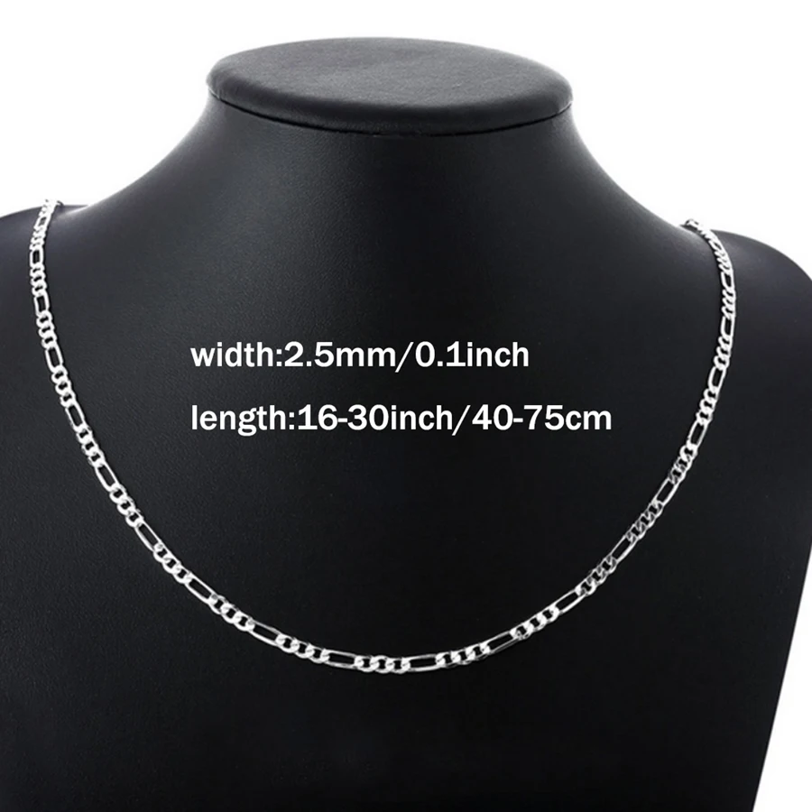 1PC 2.5MM Men\'s French Figaro Necklace Chain 18K Gold Plated 925 Silver Plated Long Chain Necklace Unisex Jewelry 16-30inch