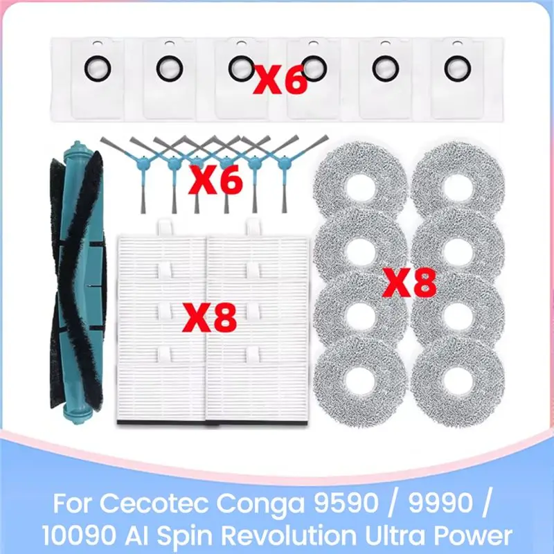 

Комплект запасных частей A40Z-29PCS для Cecotec Conga 9590/9990/10090 AI Spin Revolution Ultra Power: щетка, HEPA-фильтр, тряпка для швабры, мешок для пыли