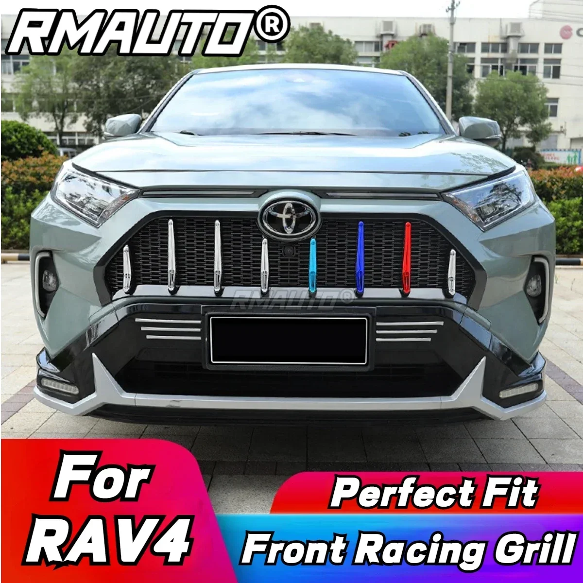 Car Front Grille Honeycomb Style Racing Grill Upper Bumper Hood Mesh Air Vent Trim Car For Toyota RAV4 2019-2021 Exterior Part