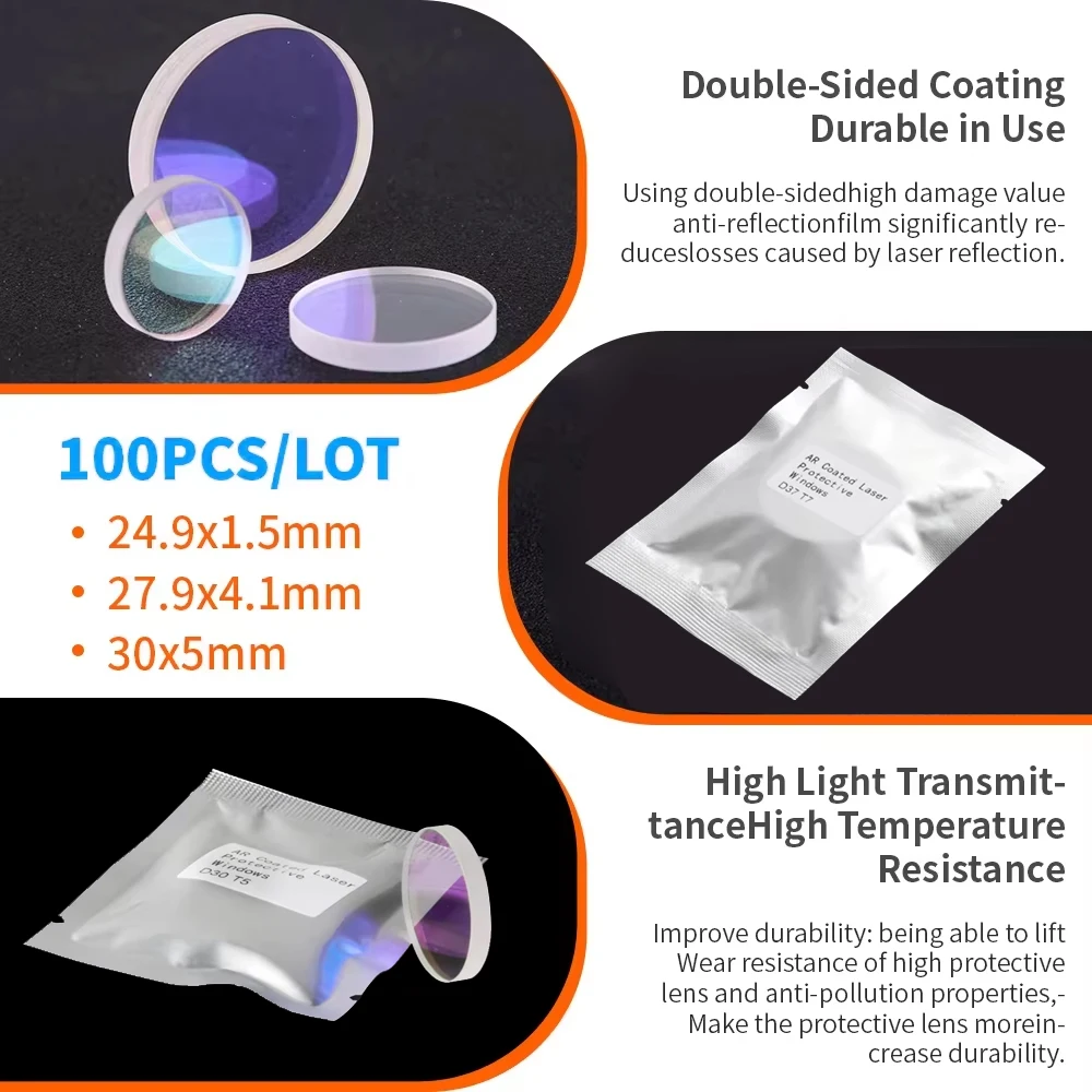 

100pcs/lot Laser Protective Windows 27.9x4.1mm 24.9x1.5mm 30x5mm Optical lens For Fiber Laser Cutting Machine Raytools wsx bodor