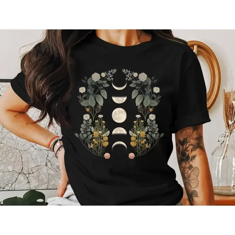 Floral Moon T Shirt Phases Celestial Astrology SweaT