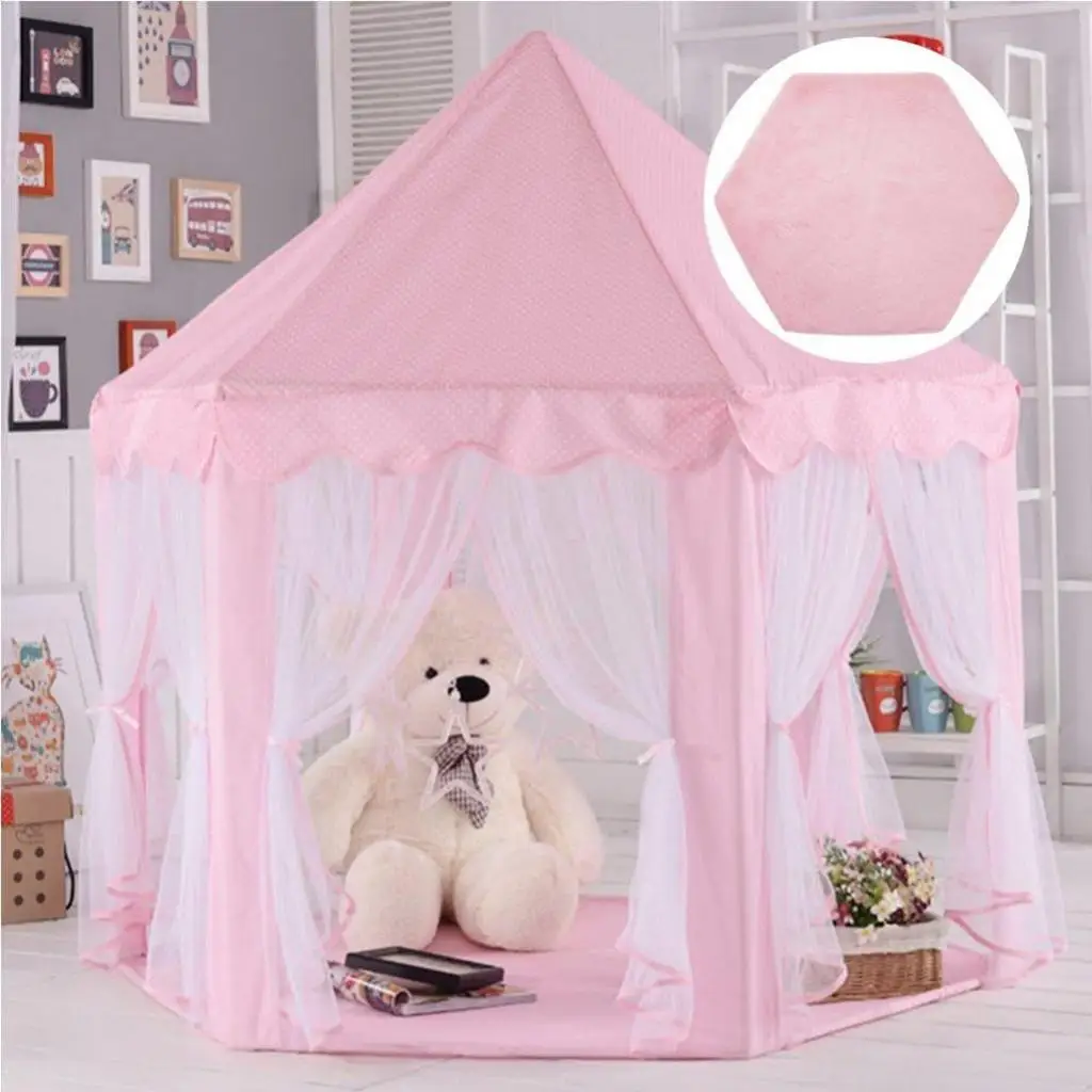 Hexagonal Child Princess Castle Play Bedroom Floor Cushion Toy Pink