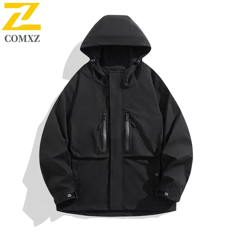 سترة COMXZ للرجال خفيفة الوزن وبسيطة للسفر في الهواء الطلق ومضادة للرياح للدراجات النارية، تصميم متعدد الاستخدامات بقلنسوة، ملابس مريحة للخريف #5