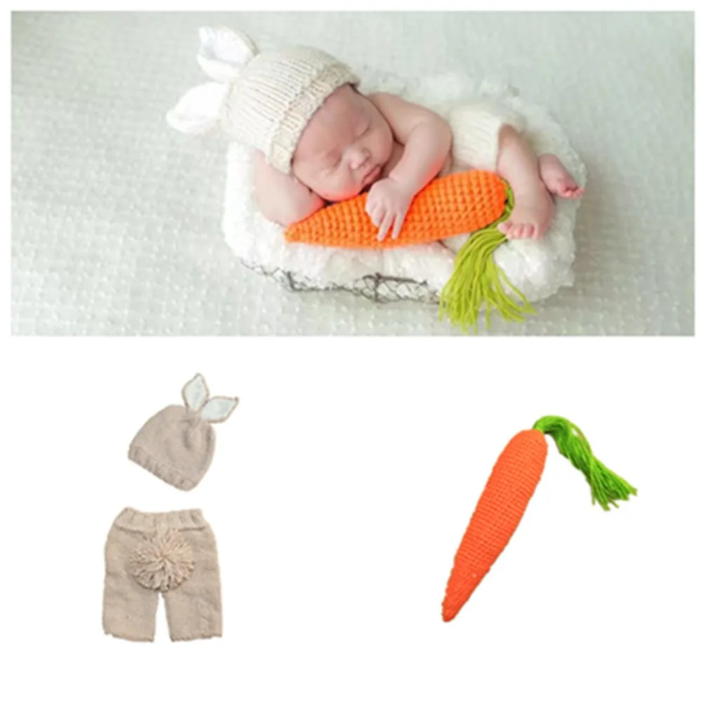 Boys Newborn Photo Photography Crochet Knit Costume Rabbit Baby Caps Prop Accessories Baby Clothes