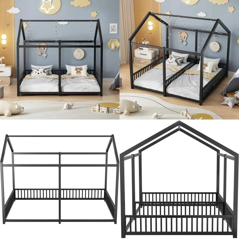 

Двухъярусная кровать-чердак черного цвета для детей и подростков, простая сборка, не требует пружинного блока