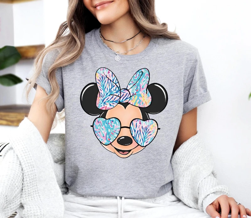 2025 جديد ميني ماوس قميص ميني ماوس قميص السفر ميني ماوس قميص ميني ماوس هدية ديزني الصيف قميص الفتيات قميص