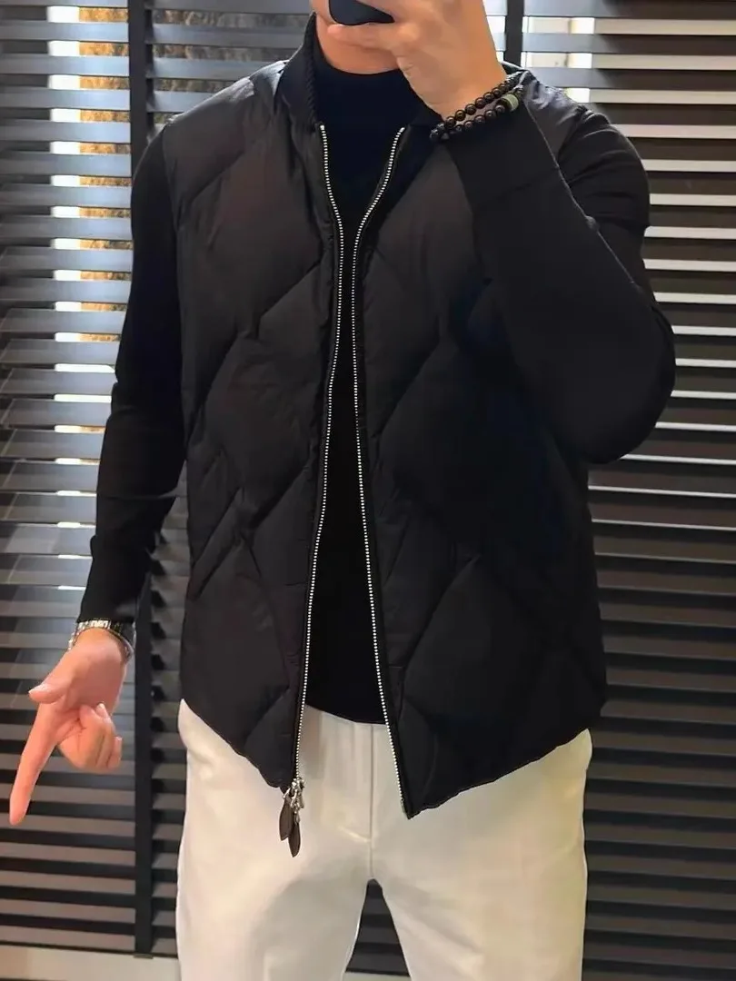 

Высококачественный мужской вязаный жилет из гусиного пуха, теплый, повседневный, приталенный, для осени и зимы, модный