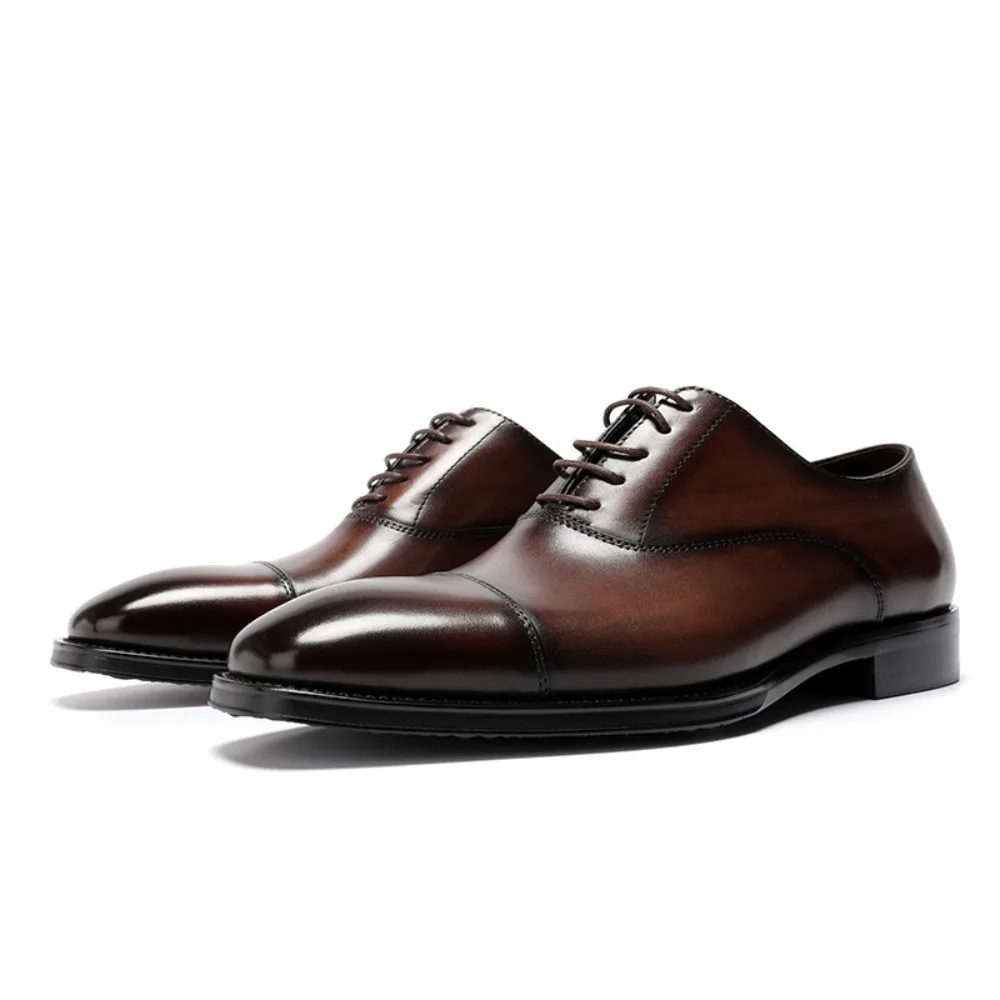 

Genuine Leather Mens Oxford Shoes British Style Handmade Formal Leather Shoes Square Toe Wedding Dress Shoes