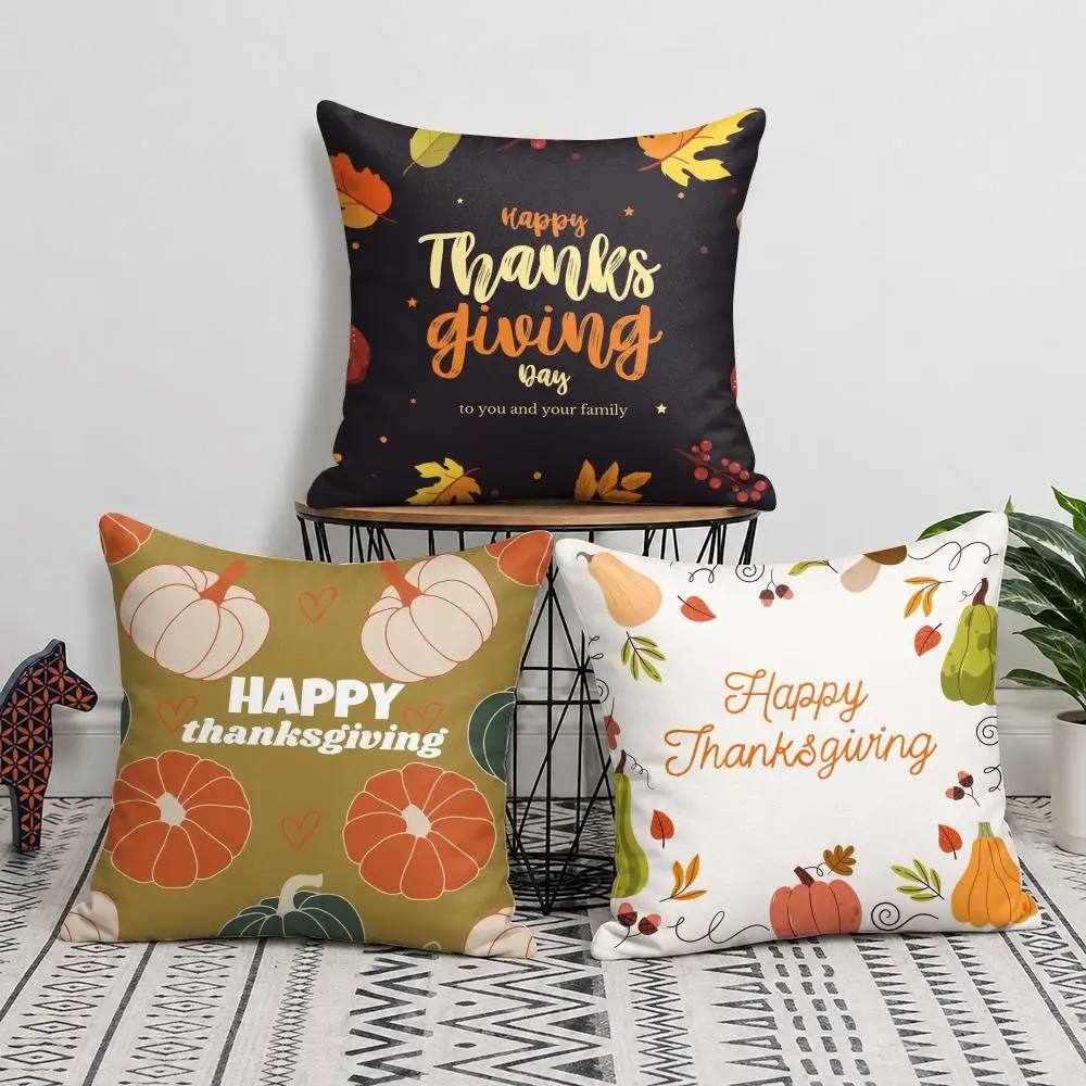 Thanksgiving Pumpkin Maple Leaf Cushion Cover Short Plush Double Sided Printed Soft Pillow Case Home Sofa Decor Festival Gifts
