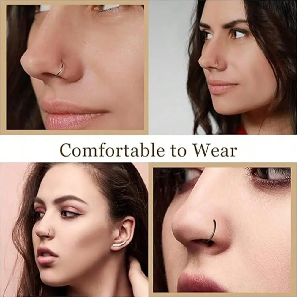 2/3/5pcs 18G D-Shaped Fake Nose Ring Hoops Set Faux Nose Rings Nose Hoops Stainless Steel Small Body Cartilage Piercing Jewelry
