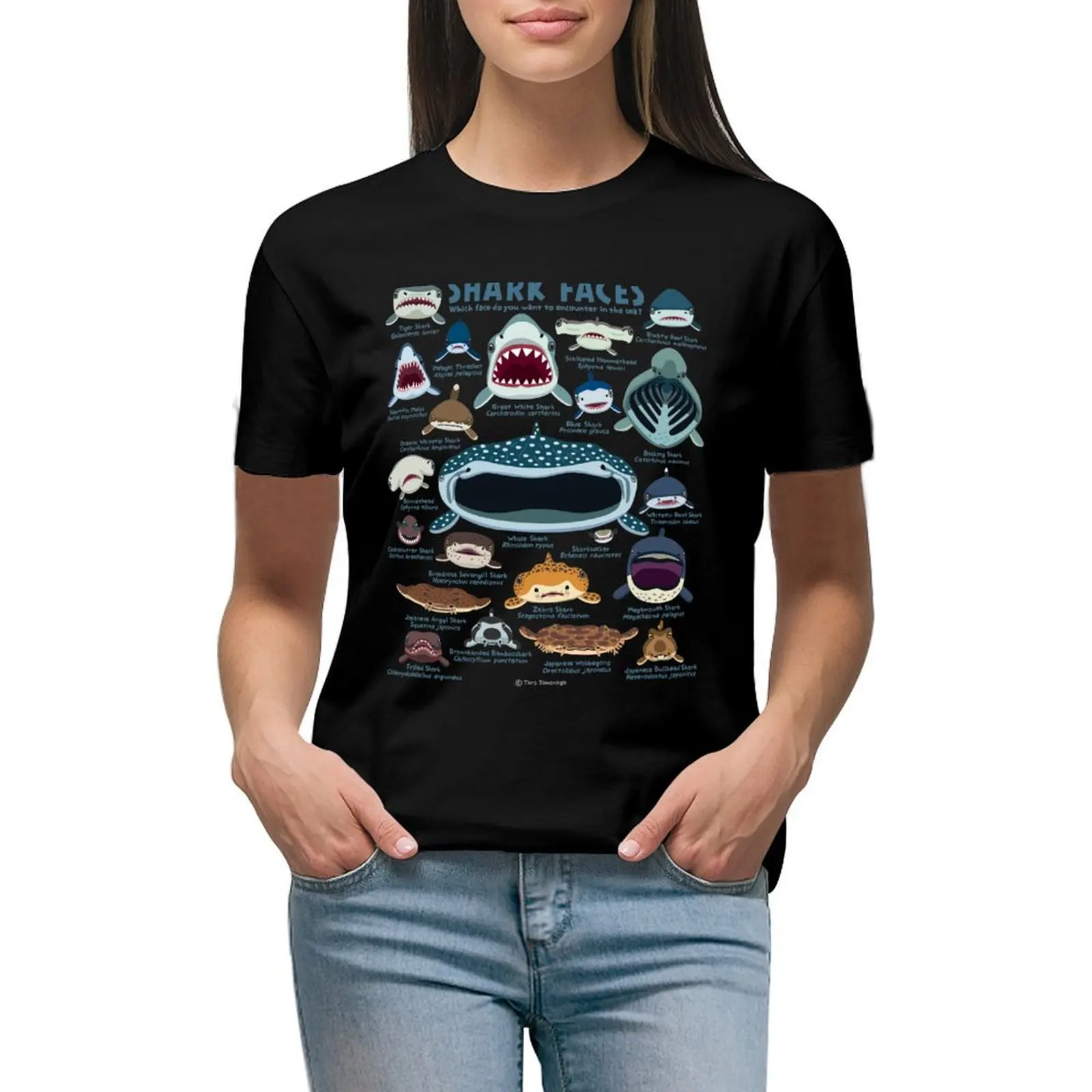 

Shark Faces T-Shirt summer top female animal prinfor plus size tops t-shirts for Women graphic tees funny
