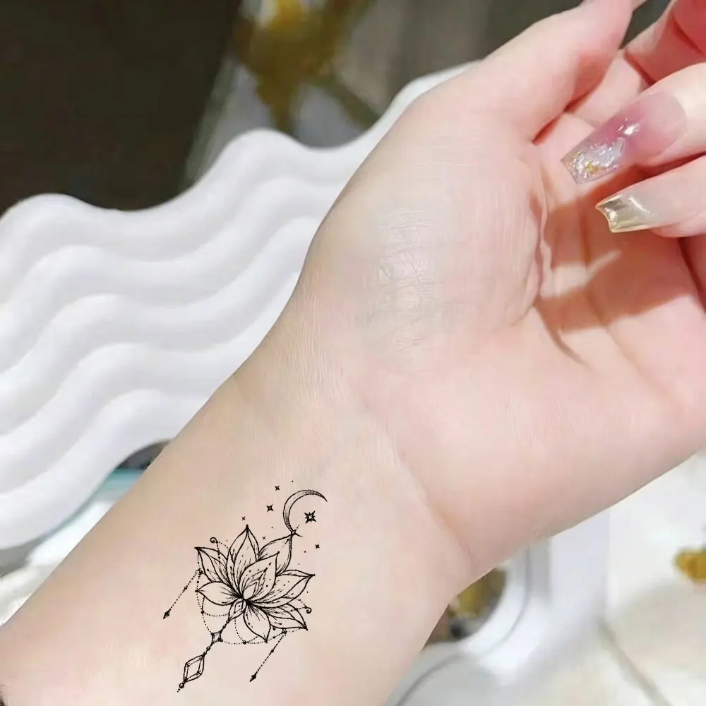 30pcs Temporary Waterproof Tattoo Stickers With Lotus Moon Pattern Tattoo Stickers for Hand And Body Decoration