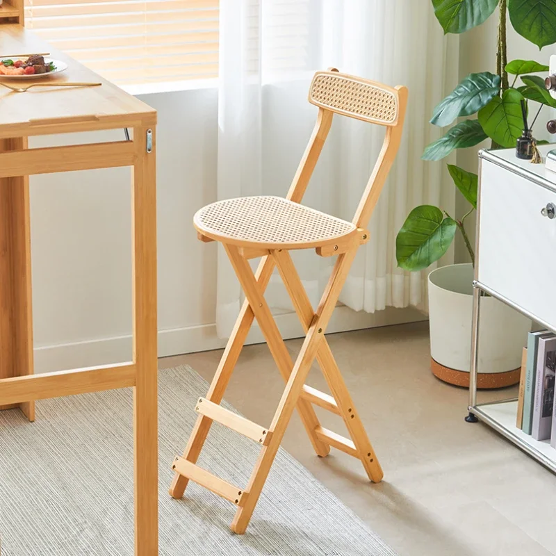 

Noridc High Table Chair Accent Bar Modern Simple Rattan Folding Chair Back Kitchen Stool Bar Stool Cadeiras Furniture