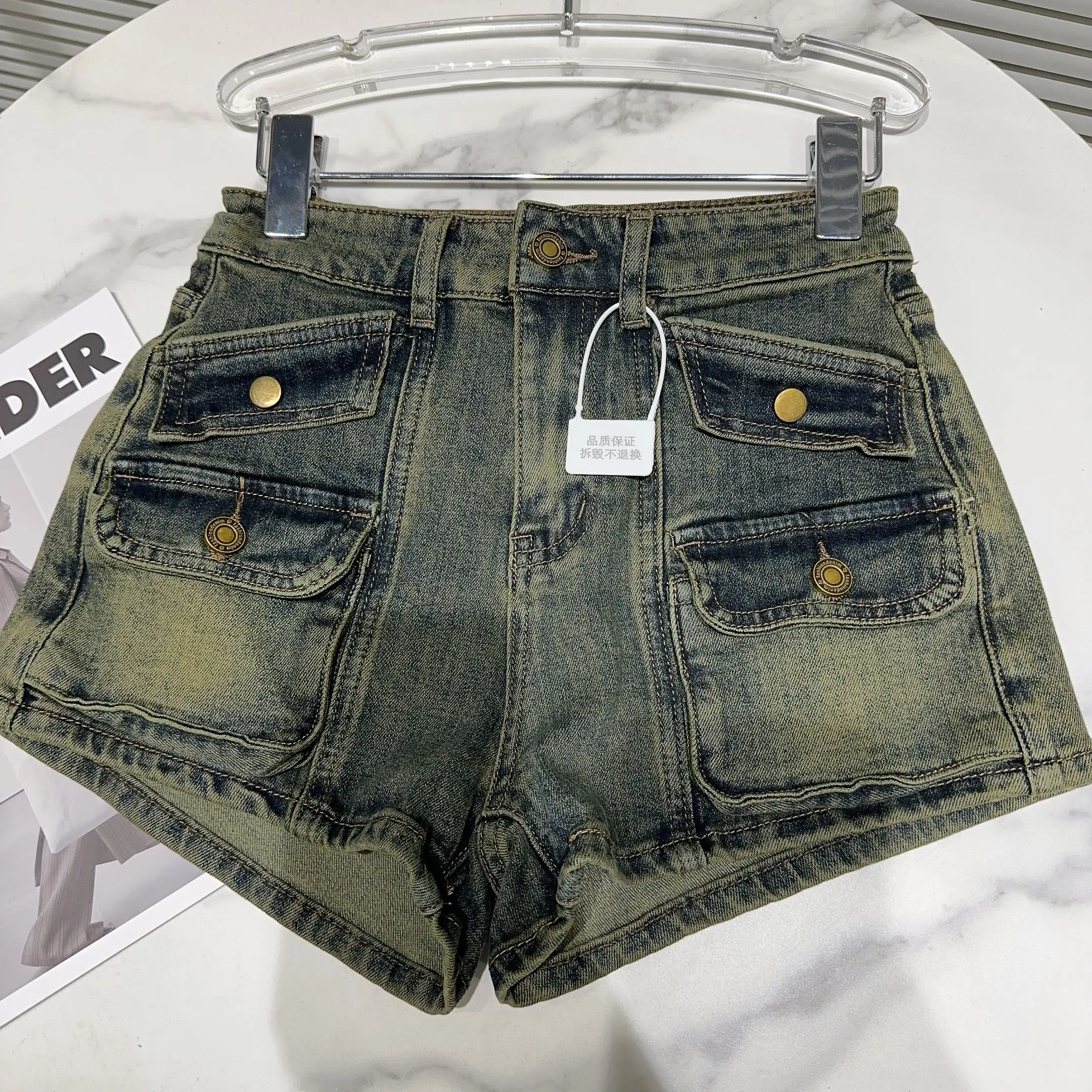 Retro Tasche gewaschen Baumwolle Slim Fit Jeans shorts Frauen 2024 Sommer neue sexy Mädchen hohe Taille super kurze Shorts Jeans shorts