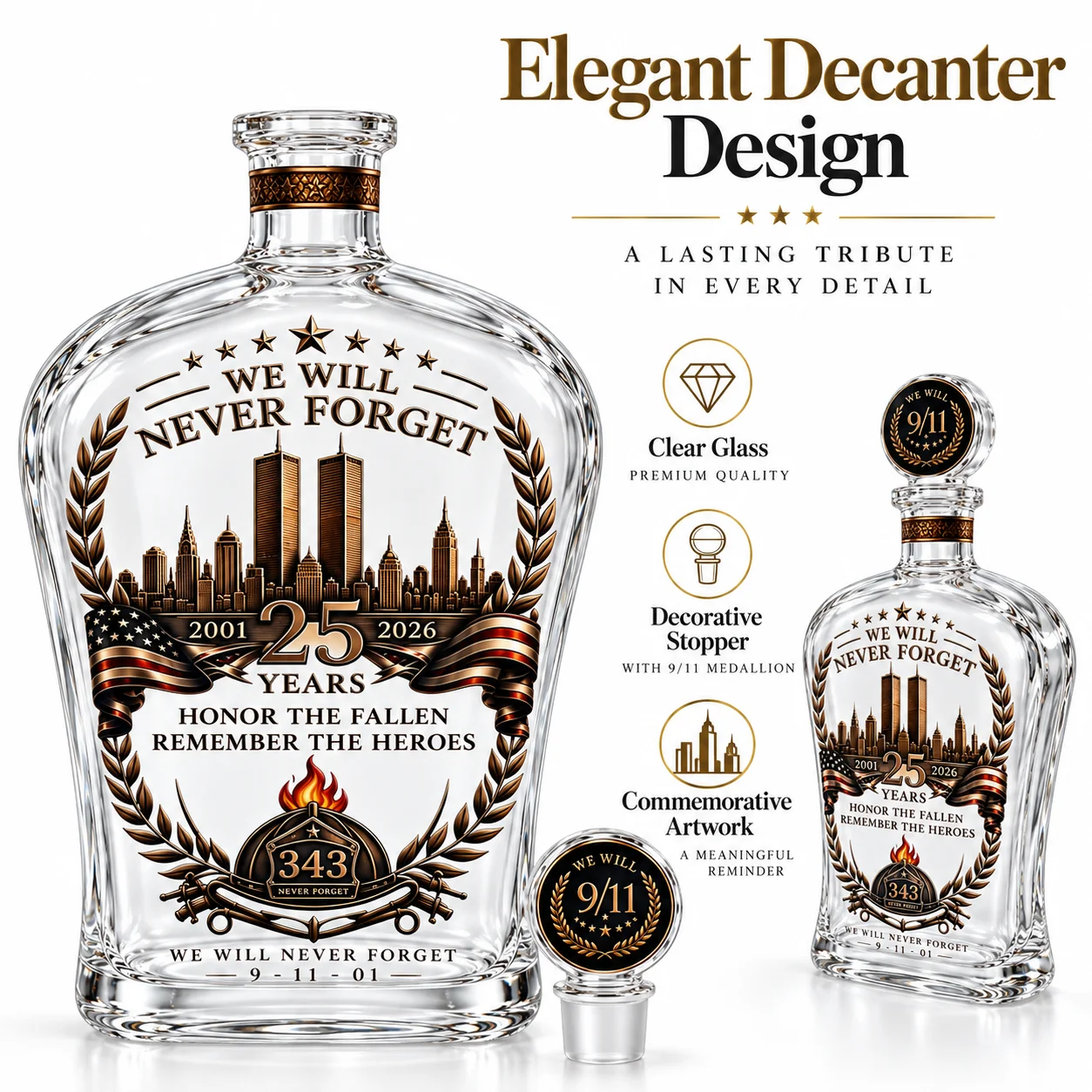 Commemorative 9/11 Hero Memorial Decorative Bottle Ornament Desktop Display Figurine We Will Never Forget Souvenir for Home Bar