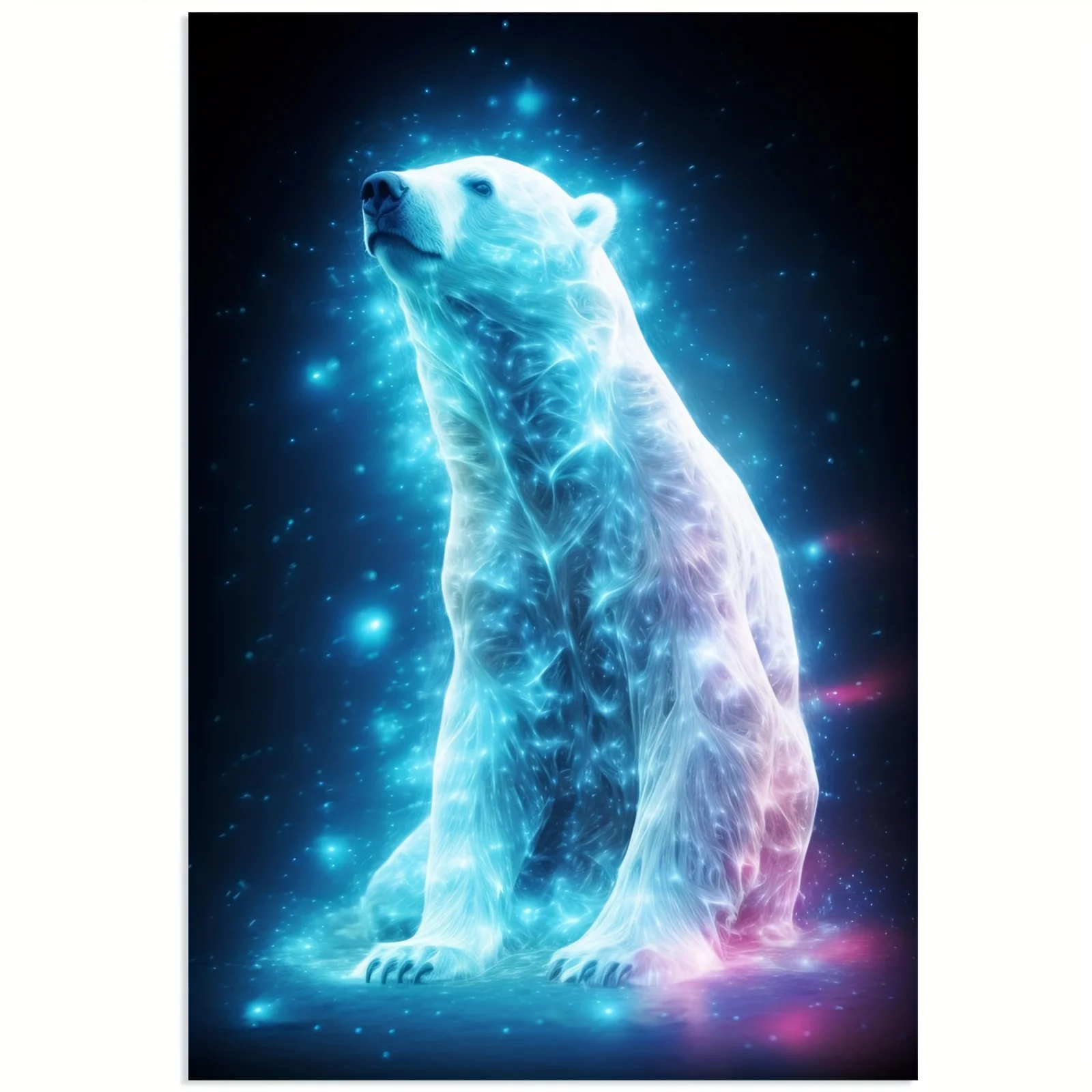 1pc Frameless Canvas Neon Polar Bear Nebula Wall Art, 12x18 Inch - Glowing Blue & Pink Cosmic Design for Bedroom, Living Room