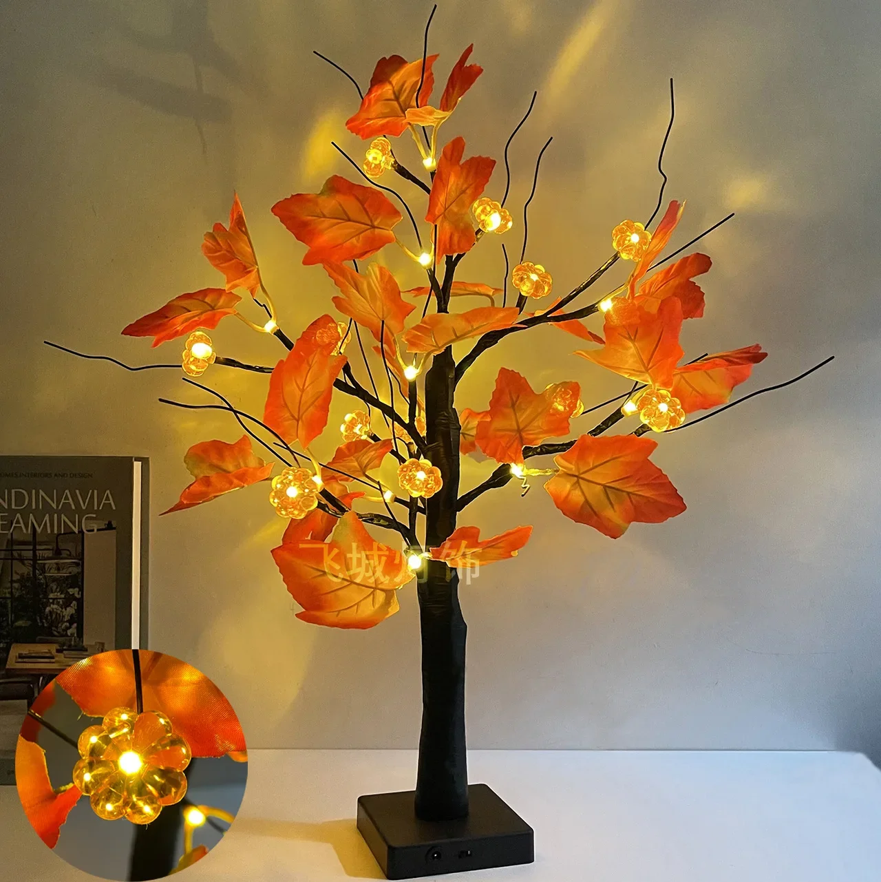 

Halloween Maple Leaf Pumpkin Lamp LED Tree Lamp Room Home Christmas Decorative Lamp Thanksgiving Luminous Tree Night Lamp