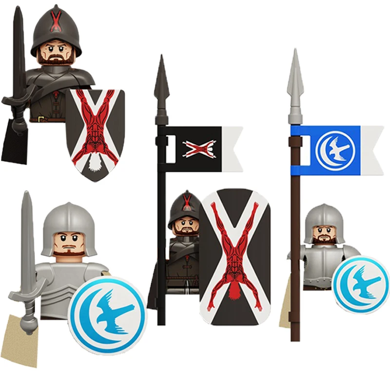 Blocs de construction militaires figurines de soldats cadeaux jouets film série de Science-Fiction chevalier médiéval légion armes bouclier drapeau MOC