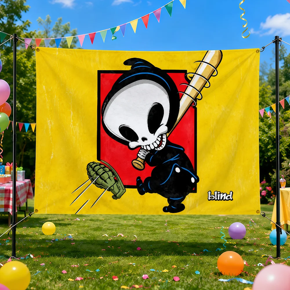 Fashion Blind And Skateboards Skull Flag Flag Decorative Home Yard & Garden Decor Banner - Indoor Outdoor Wall Hanging Flag
