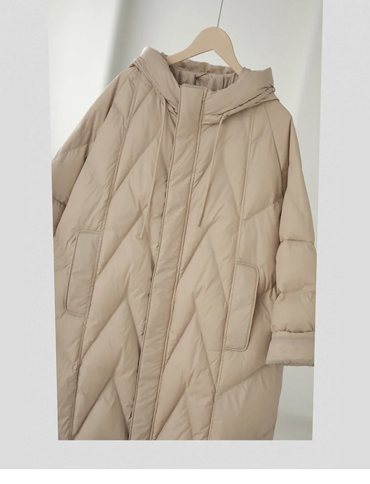 Schinteon Women 90% White Duck Down Long Jacket with Hood Casual Loose Over Size Winter Warm Outwear High Quality 2026 New