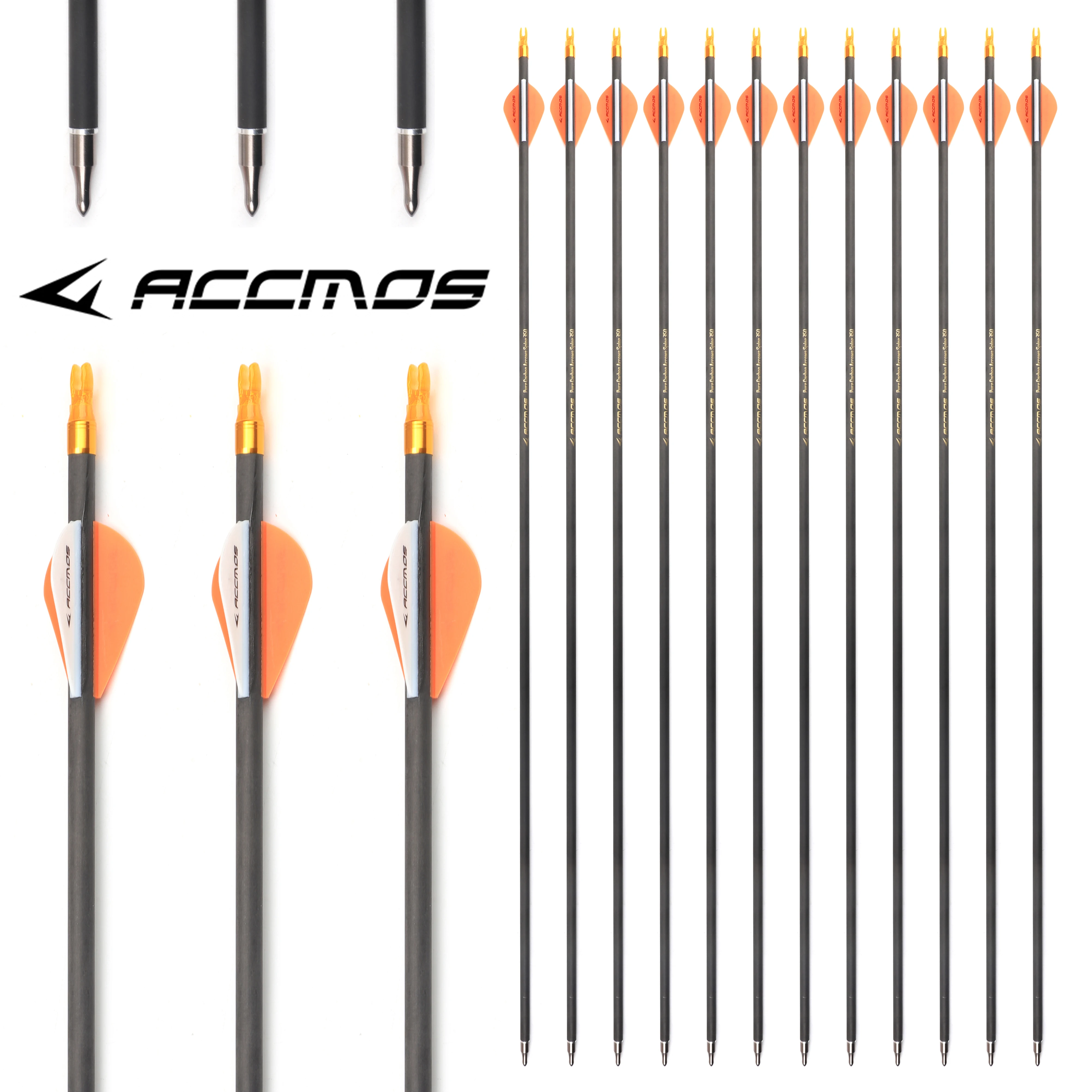 12 Pieces ID6.2 Pure Carbon Arrows Archery Hunting Spine 300 340 400 500 600 700 800 23 - 31 Inch Bow Draw Length