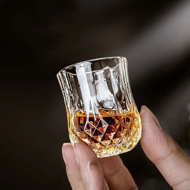 1/6Pcs Embossed Glass 50ml Spirits Cups Engraved Tea Drinking Baijiu Cup Water Glass Small Capacity Household Small Wine Cup