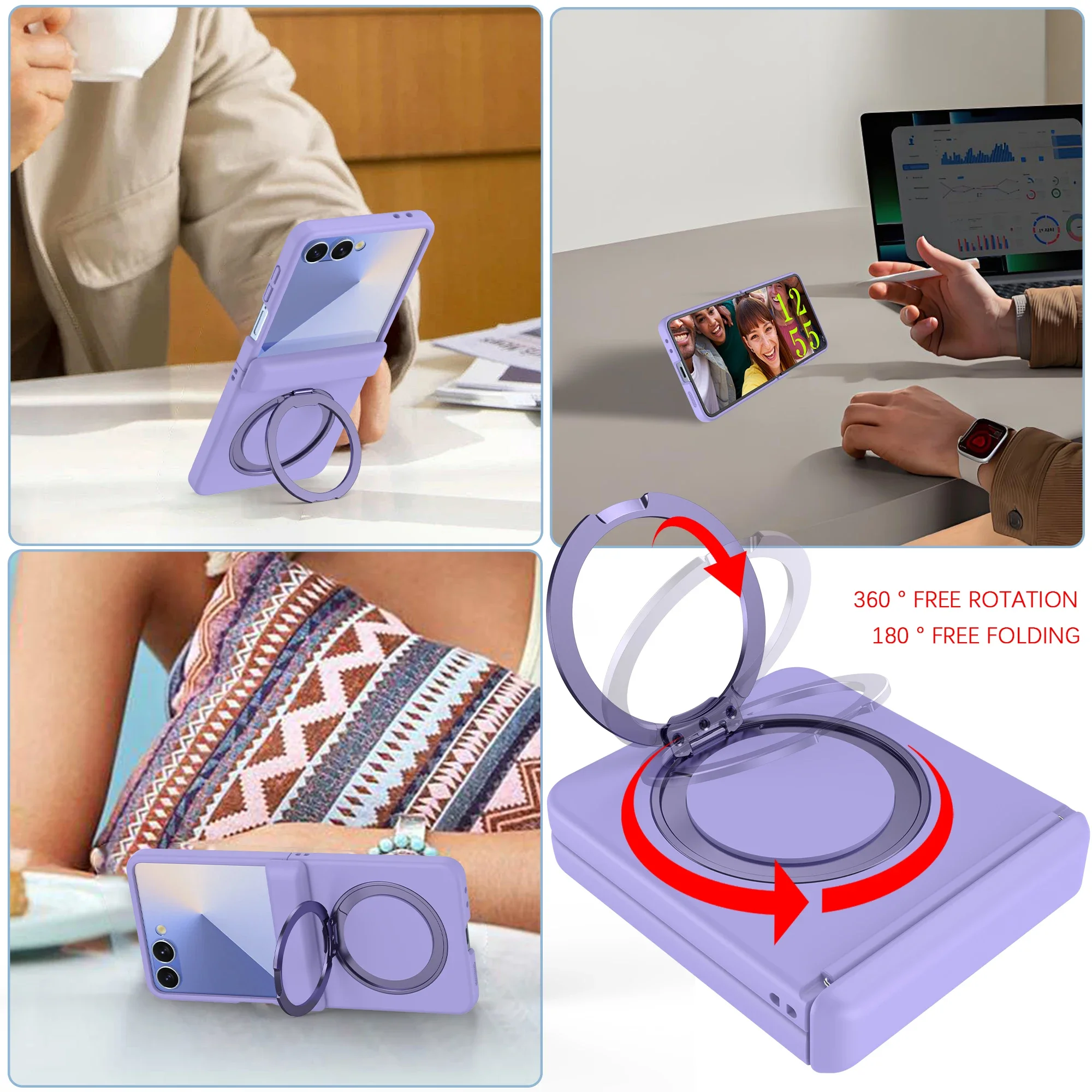 حافظة بمسند مغناطيسي دوار 360 درجة لهاتف سامسونج جالاكسي Z Flip 7 fe 6 5 4 3 غطاء حماية بمفصلات ملمس الجلد #4