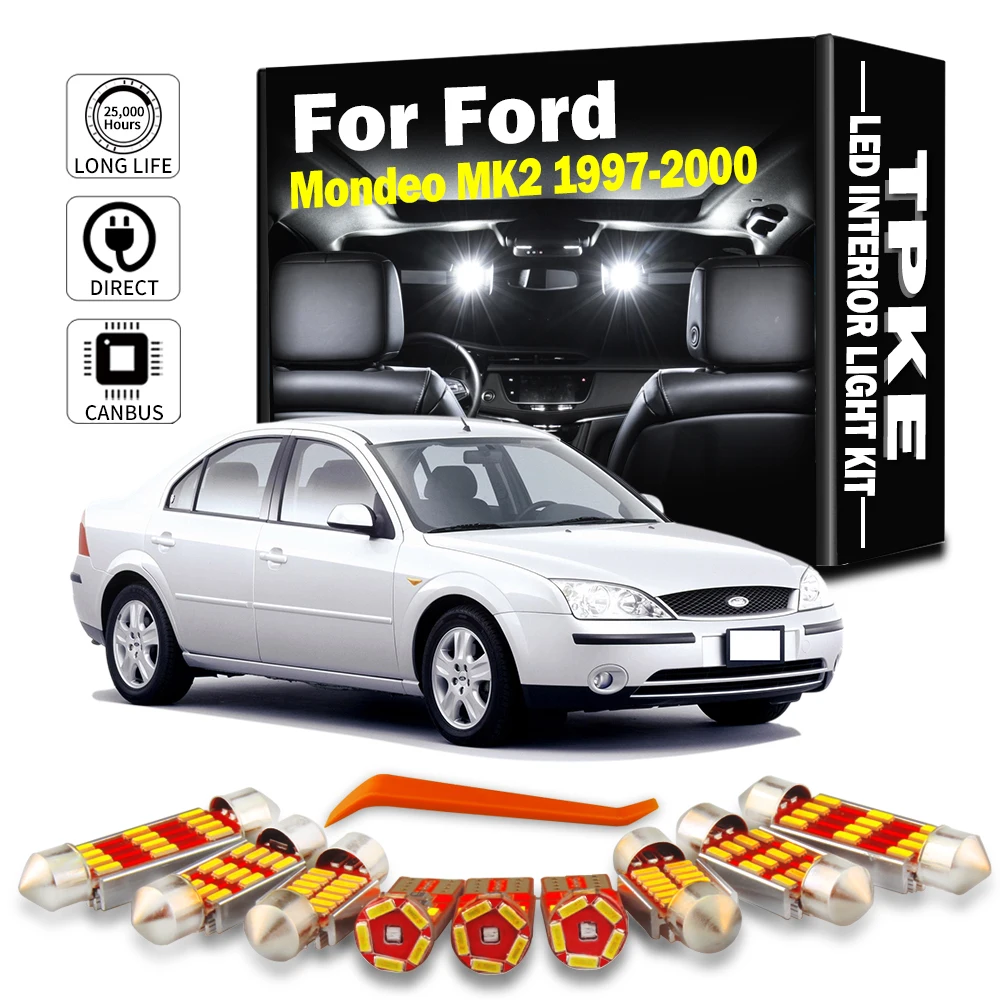 10Pcs Car Accessories For Ford Mondeo MK2 1997 1998 1999 2000 LED Interior Trunk Light Bulb Kit Map Roof Dome Number Plate Lamp