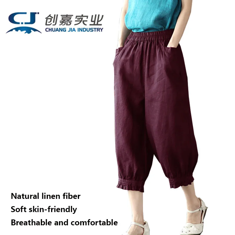 Linen Spring Summer Lady Capri Pants Lace Loose Show Thin Haren Pants Solid Color Everything Matching Large Size 5XL Comfortable