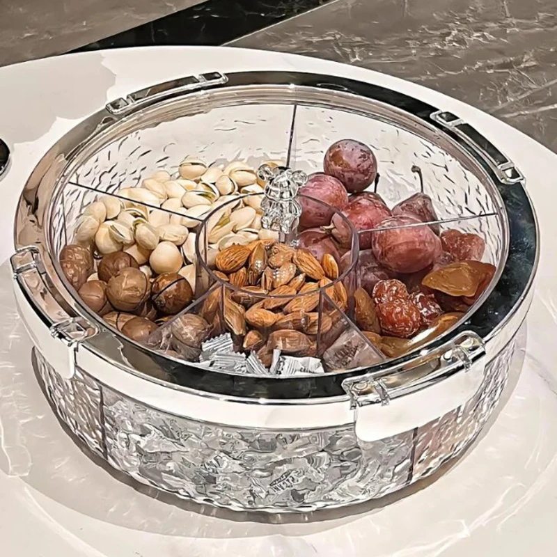 Snack Fruit Divided Plate Box Serving Tray Rack with Lid Candy Platter Compartment Storage Food Nut Dried Snacks Plastic Dish