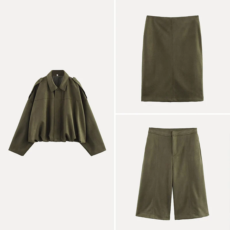 

Z 2025 весенний женский модный комплект из полиэфирного волокна, джет, юбка, брюки, ансамбль, гардероб 279