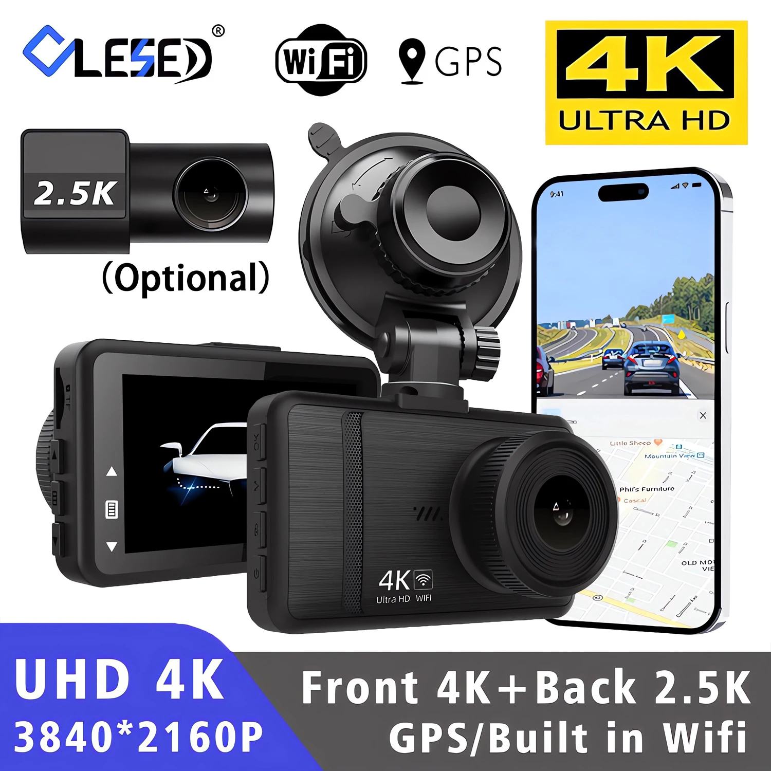 4K 2160P Dash Cam Mini Car DVR Support  Rear Camera with Night Vision WiFi 24H Parking Monitor Dual Camera Vehicle Recorder.5K