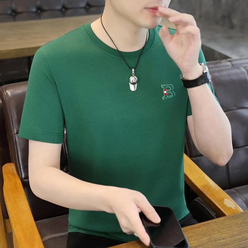 

Мужская футболка из ледяного шелка с коротким рукавом, модная, с вышивкой, больших размеров, топ