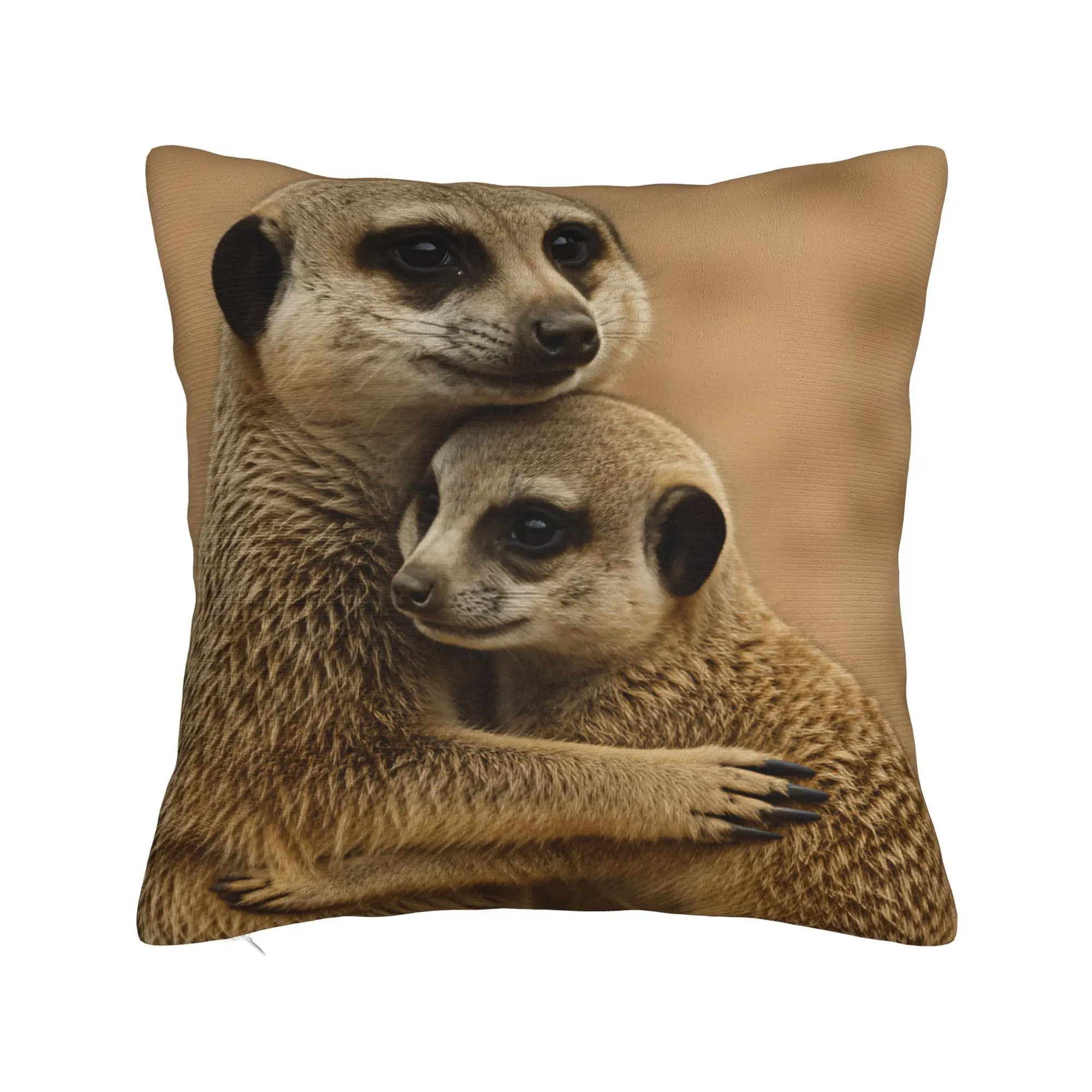 Pillow Cover Adult Meerkat Embracing Baby Meerkat Photo  Morden Pillow Case For Office Car Home Decor Pillowcases
