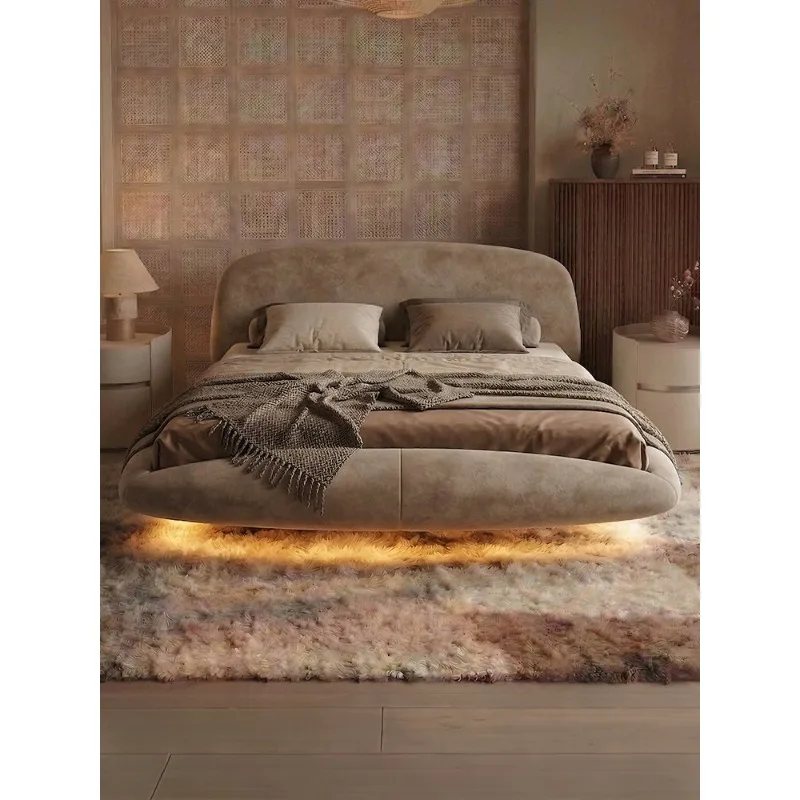 Big fat bed matte fabric bed modern simple floor master bedroom suspension bed