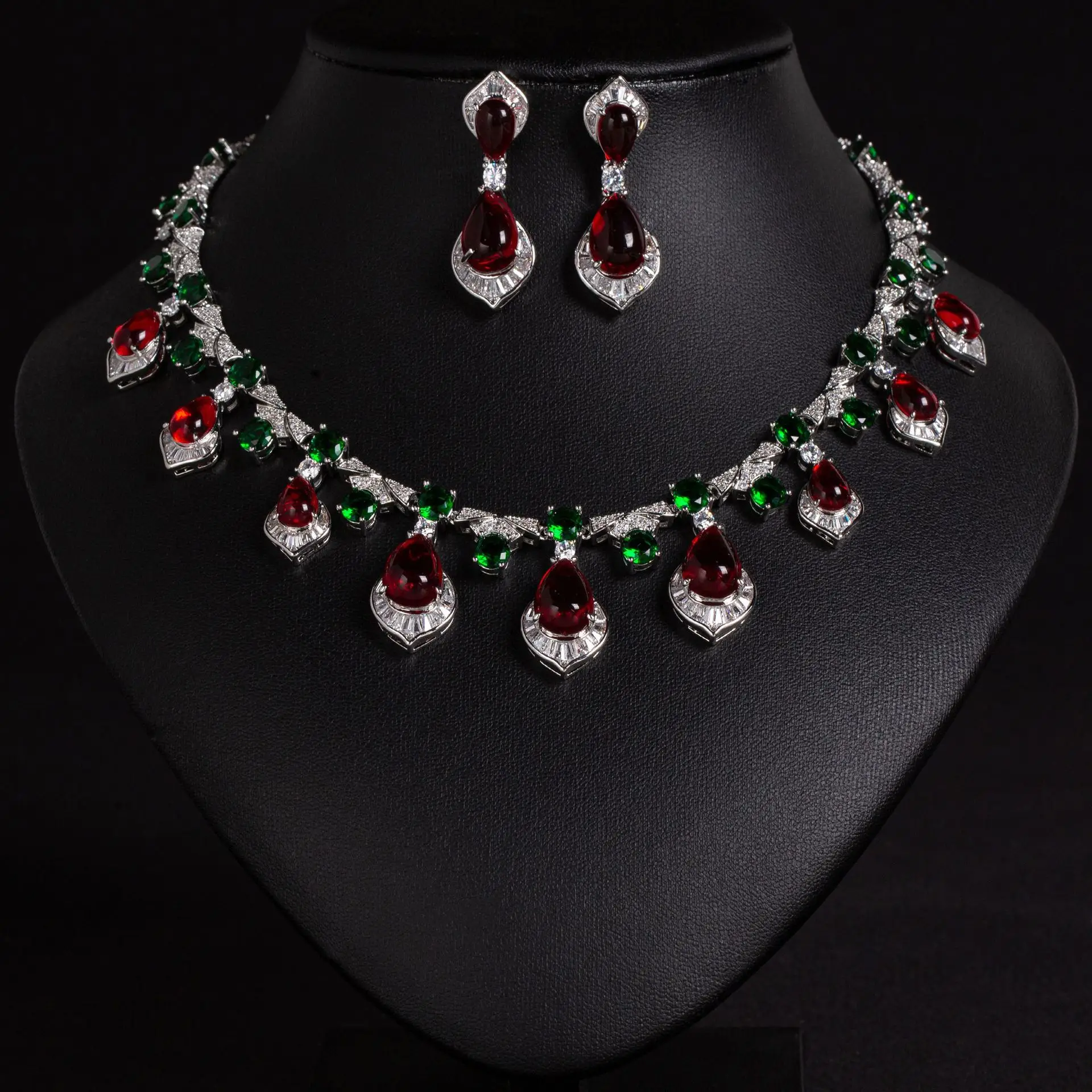 Beautiful Water Drop Imitation Chalcedony Cubic Zirconia Necklace Earrings Set Wedding Lady Party Accessories