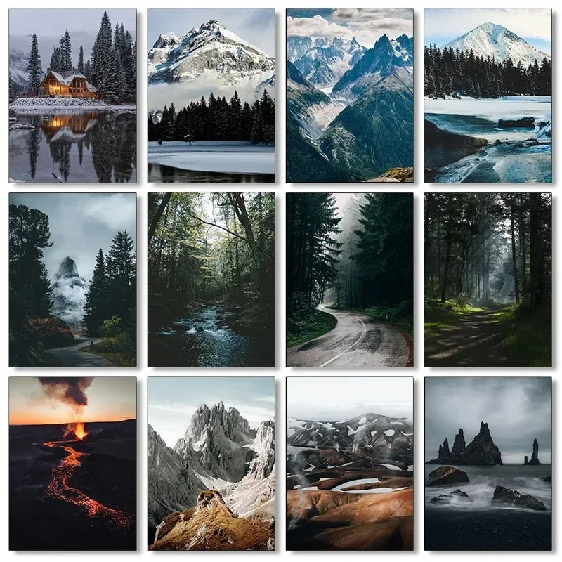 1pc frameless Canvas Painting Natural Scenery Forest Mountains Sea Frozen Snow Mountains Poster Canvas Paintings Wall Art Pictur