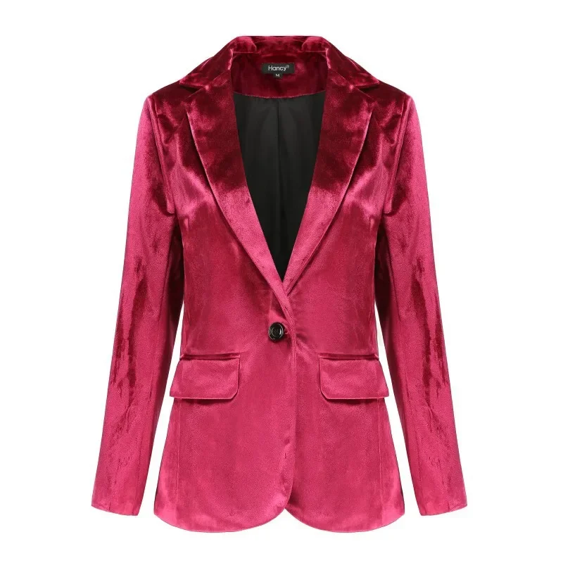 Manteau blazer en velours pour femme coupe ajustée, revers décontracté, manches longues, affaires, travail, bureau, veste de costume de dîner,