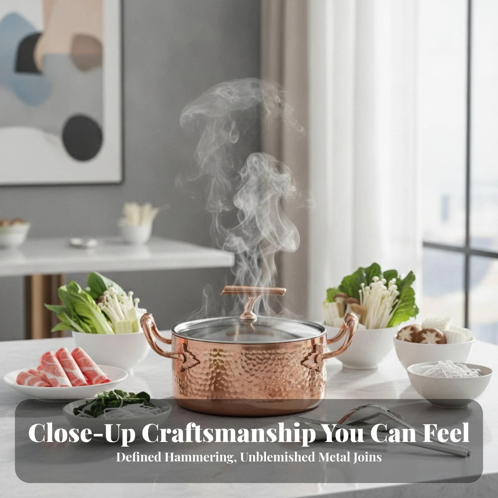 Individual Hot Pot Hammered Hot Pot with Glass Lid Cookware with Glass Lid Sturdy Versatile for Singles, Tabletop Dining, Home