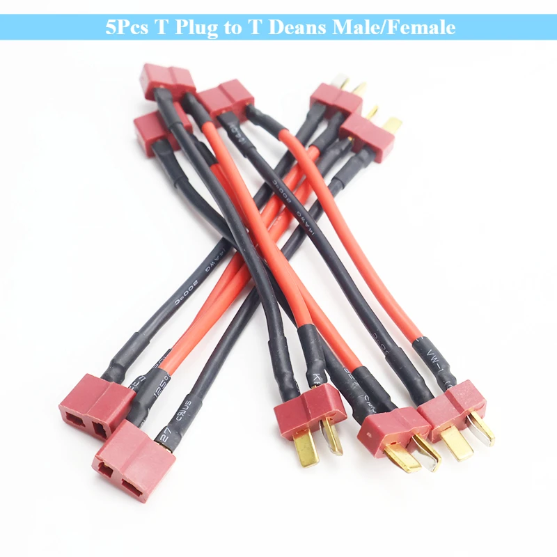 

10cm 14AWG 5Pcs T Plug To T Deans Male/Female Cable T Plug Connector Soft Silicone Wire for RC Quadcopter Lipo Battery Expand