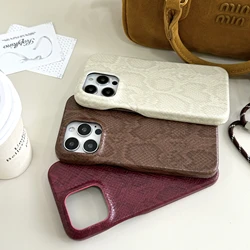 White Red Brown Imitation Snakeskin Texture Matte Half Cover the Phone Case for iPhone 13 14 15 16 17 Pro Max