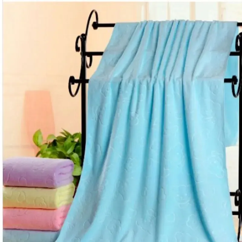 1Pc Cute Bear Textured Microfiber Shower Bath Towel Super Fine Lightweight Highly Absorbent Beach Essentials Bathroom Supplies