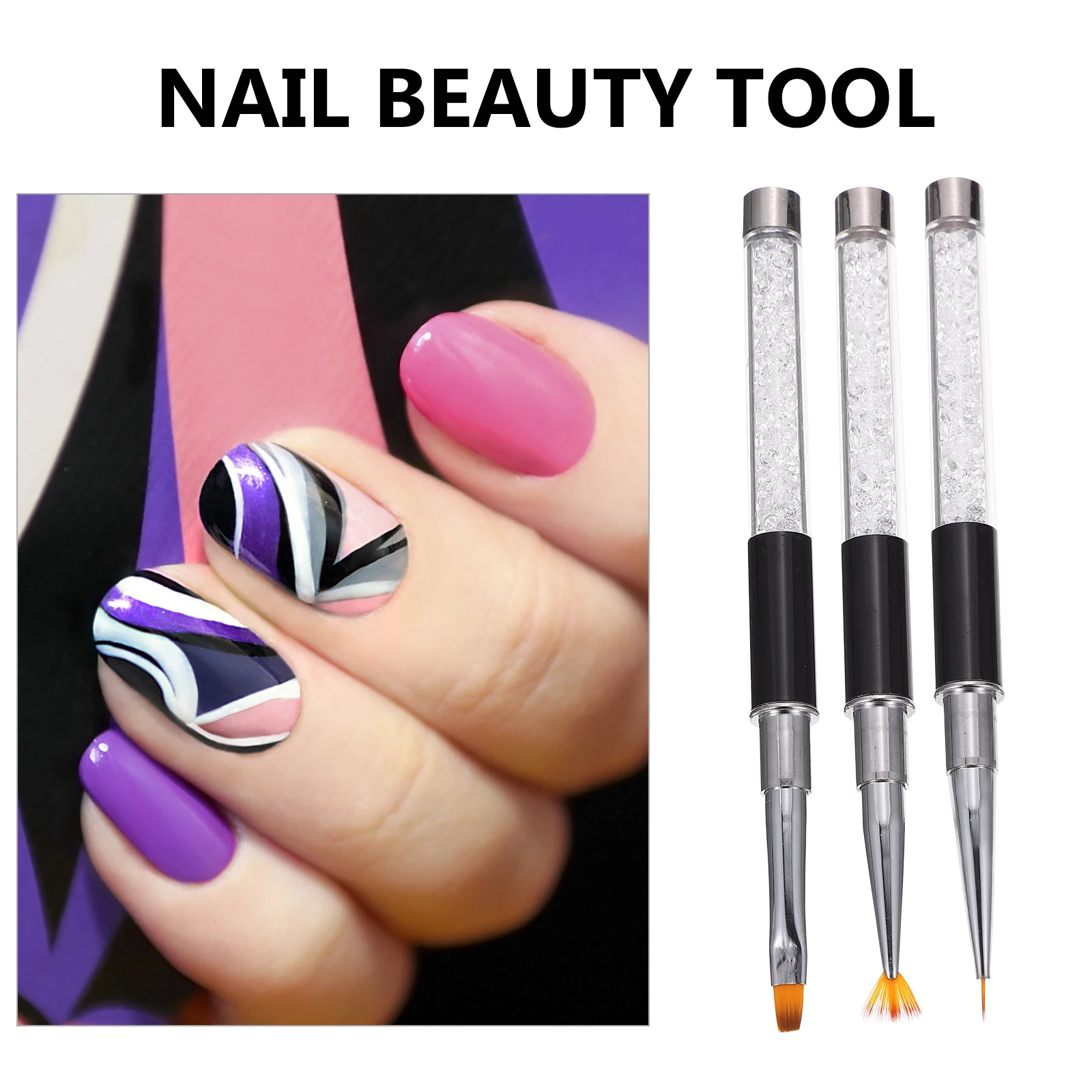 3 pçs conjunto de canetas da arte do prego profissional manicure desenho canetas para diy pintura do prego ferramentas design salão fornecimento escova kit