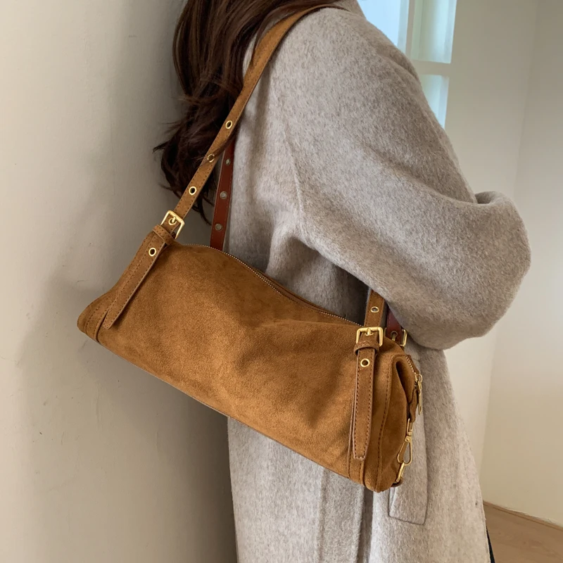 Retro Suede One Shoulder Bag Autumn Winter Women's New Large Capacity Underarm Bags Temperament Versatile Handbag Trend