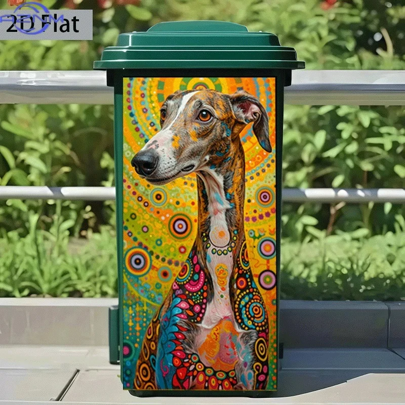 2D Pattern Printed Kitchen Trash Can Sticker, 37X82 Cm, Colorful Greyhound Beauty, Themed Kitchen Home Decor Wall Paper, Self
