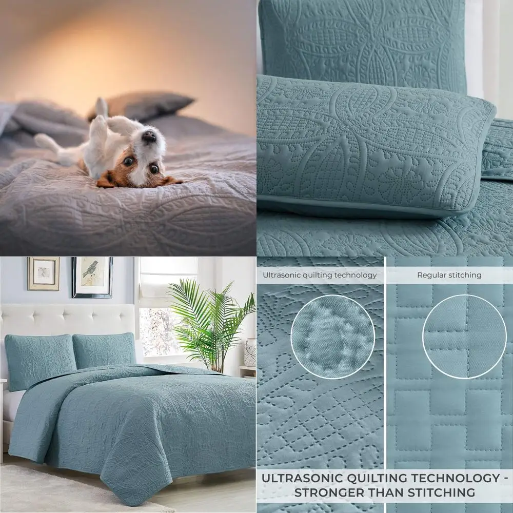 

Набор покрывал большого размера Spa Blue King из 3 предметов с шарами — ультразвуковое стеганое покрытие