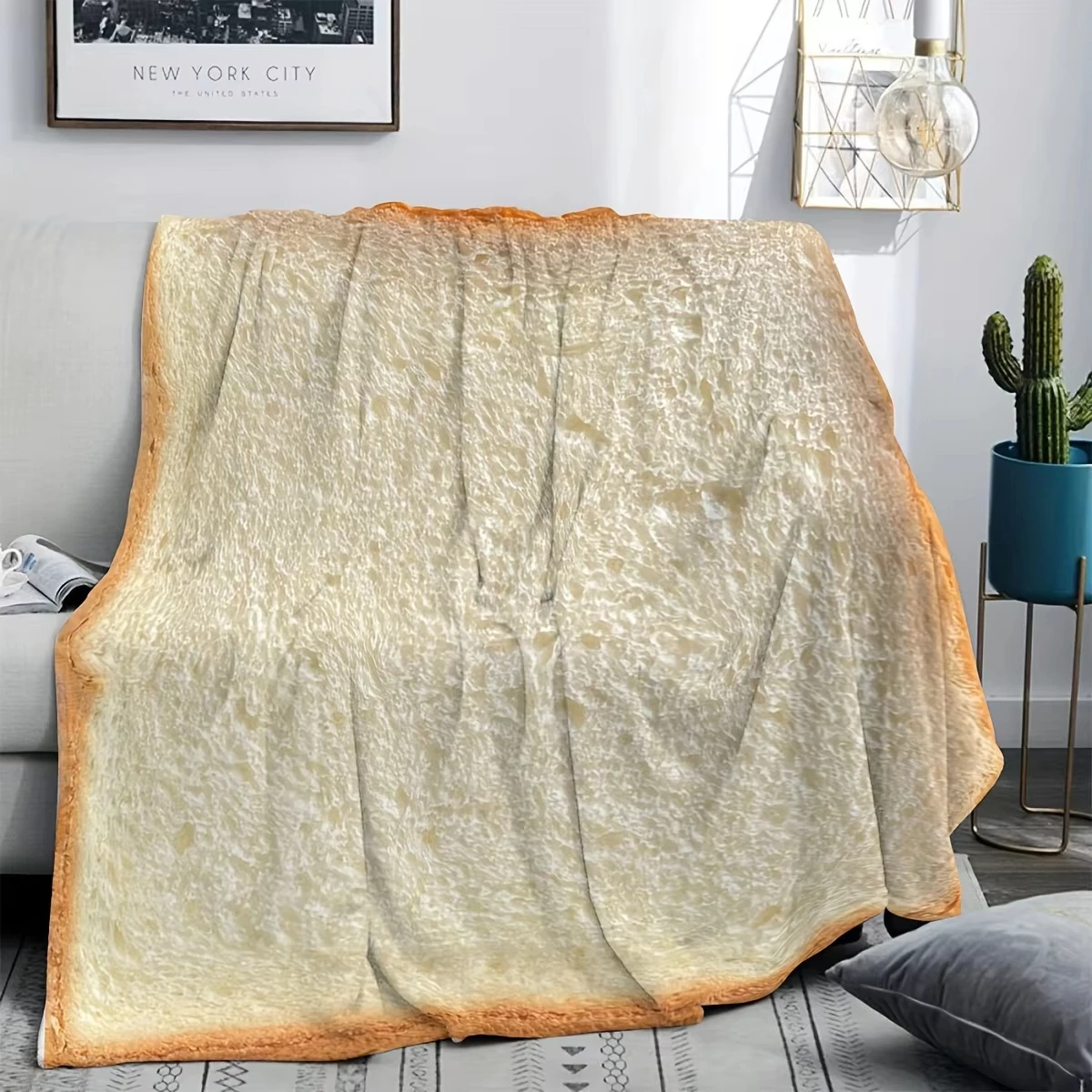 Bread Slice Print Flannel Blanket - 2D Flat Unique Design Warm Elegant Throw Blanket for Bedroom Bed Sofa
