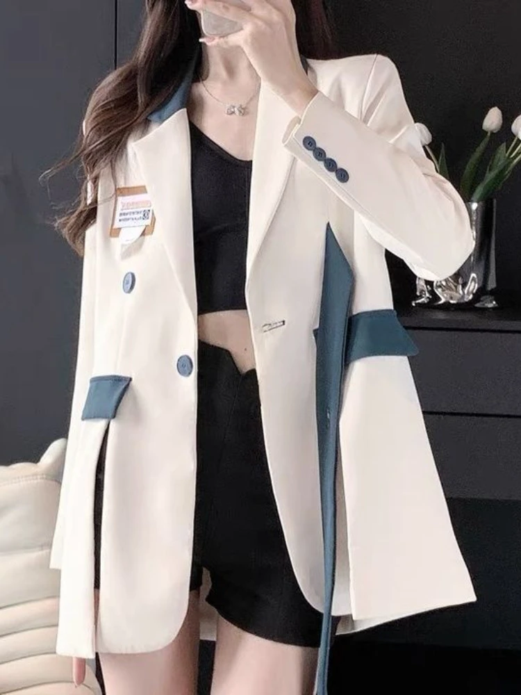 Spring Women\'s Blazer Designer Slit Long Sleeve Top Office Ladies Korean Fashion Oversized Suit Jacket Women Clothing 2024 Trend