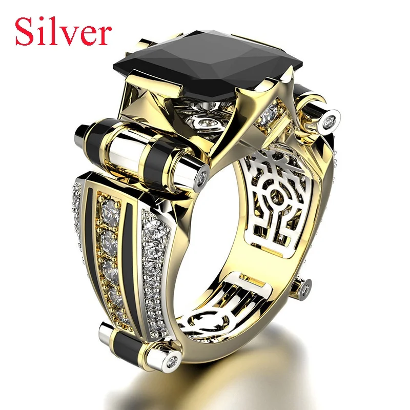 Classic Domineering Men's Ring Metal Gold Color Inlay Yellow Zircon Crystal Punk Rings for Men Wedding Party Hip Hop Jewelry